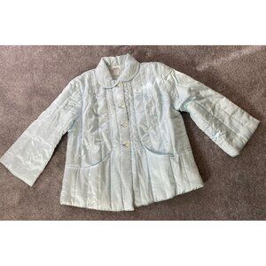 Vintage Nanette Undies Light Blue Quilted Satin Jacket Pockets & Button Closure